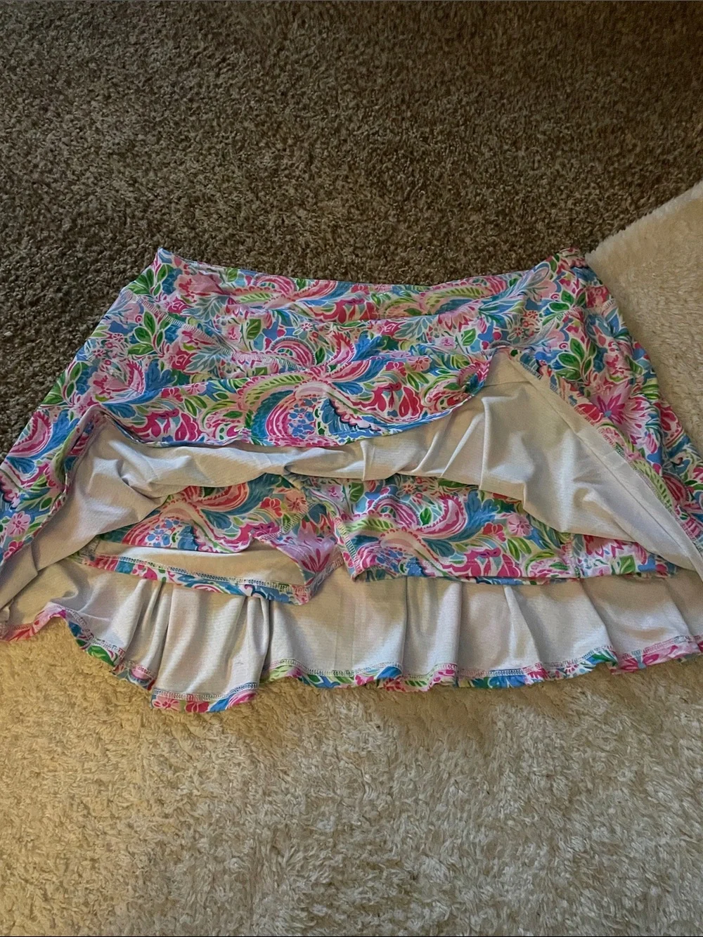 Floral Pink & Blue Tiered A-Line Skort! - Picture 2 of 4
